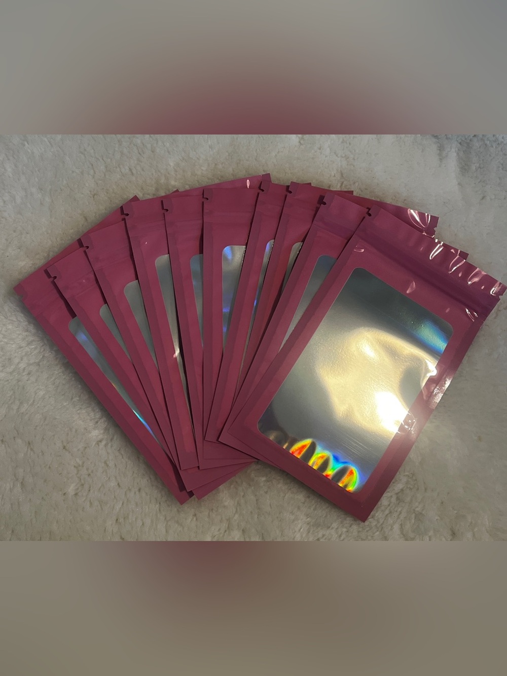 10pc Pink Resealable Window Mylar Bags for Shipping and Storage